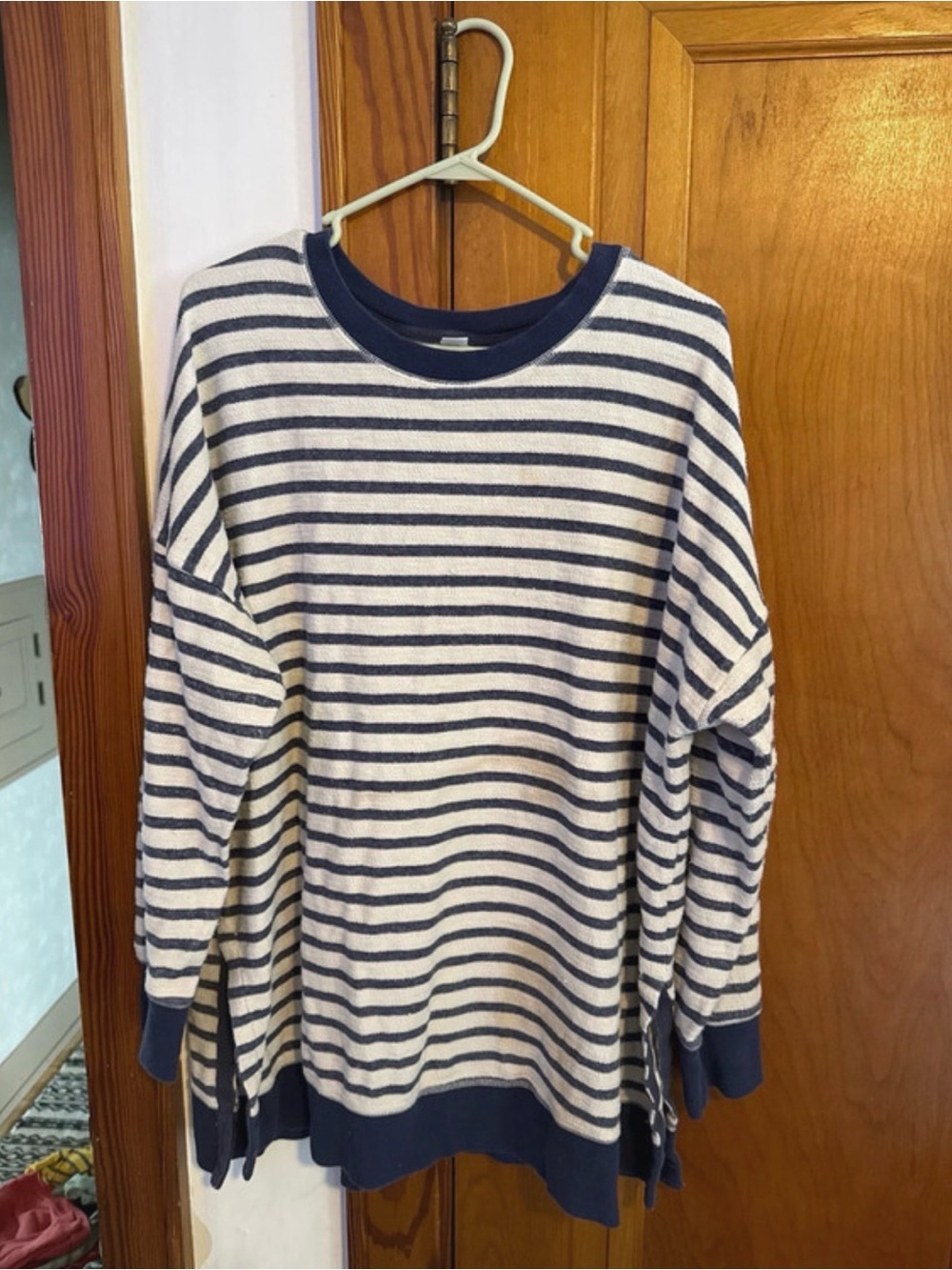 Old Navy Navy and White Striped Crewneck Top